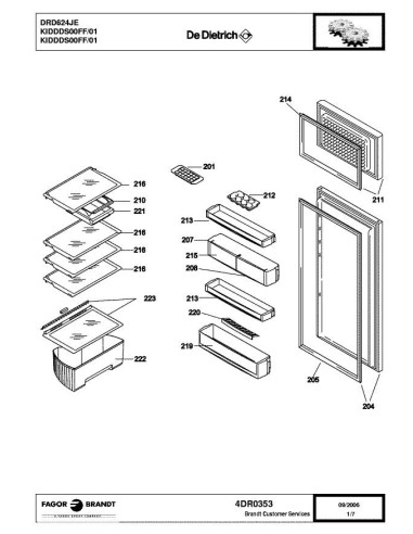 Pièces détachées DE DIETRICH DRD624JE 4DR0353 4DR0354 Annee 0 4DR0353 