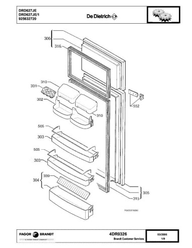 Pièces détachées DE DIETRICH DRD627JE 4DR0326 Annee 0 4DR0326 