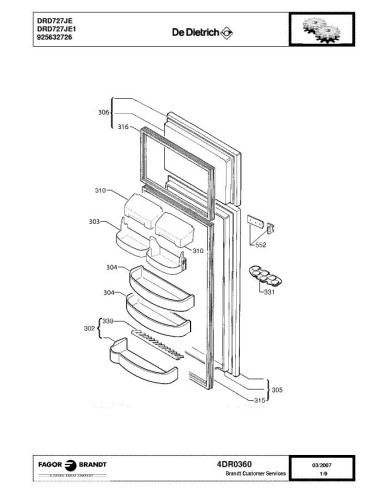 Pièces détachées DE DIETRICH DRD727JE 4DR0360 Annee 0 4DR0360 