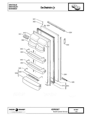 Pièces détachées DE DIETRICH DRH720JE 4DR0367 Annee 0 4DR0367 