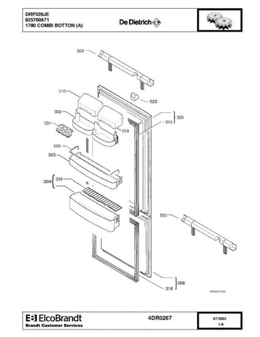 Pièces détachées DE DIETRICH DRP329JE1 4DR0267 Annee 0 4DR0267 