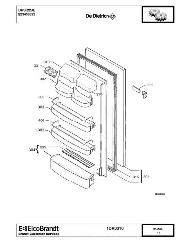 Pièces détachées DE DIETRICH DRS322JE 4DR0310 Annee 0 4DR0310 