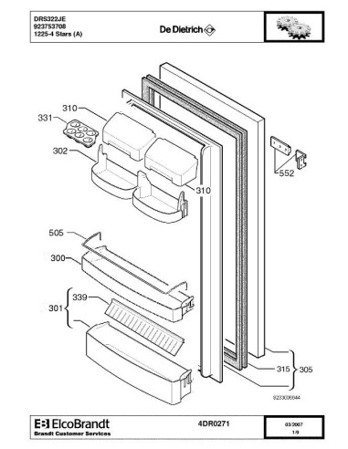 Pièces détachées DE DIETRICH DRS322JE1 4DR0271 Annee 0 4DR0271 
