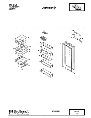 Pièces détachées DE DIETRICH DRS424JE 4DR0296 Annee 0 4DR0296 