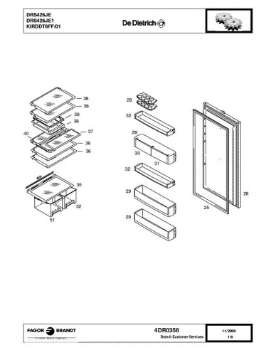 Pièces détachées DE DIETRICH DRS426JE DRS426JE1 KIRDDT6FF/01 4DR0356 Annee 0 4DR0356 