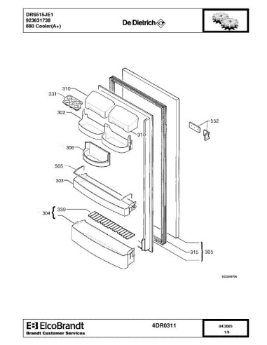 Pièces détachées DE DIETRICH DRS515JE1 4DR0311 Annee 0 4DR0311 