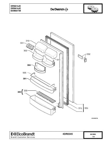 Pièces détachées DE DIETRICH DRS614JE 4DR0345 Annee 0 4DR0345 