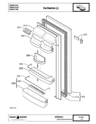 Pièces détachées DE DIETRICH DRS615JE 4DR0351 Annee 0 4DR0351 