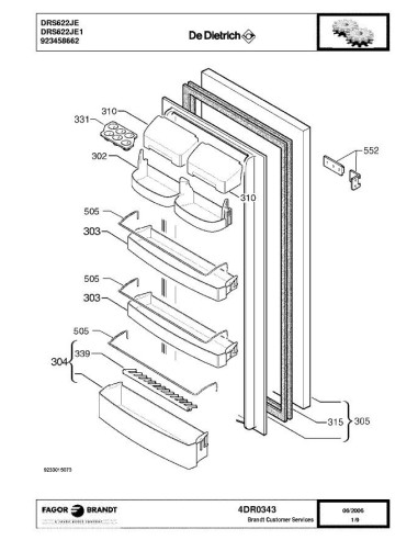 Pièces détachées DE DIETRICH DRS622JE DRS622JE1 4DR0343 Annee 0 4DR0343 