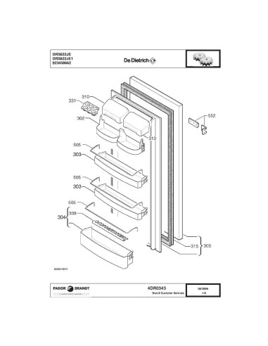 Pièces détachées DE DIETRICH DRS622JE DRS622JE1 4DR0343 