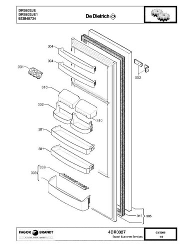 Pièces détachées DE DIETRICH DRS632JE 4DR0327 Annee 0 4DR0327 