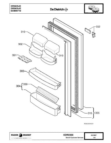 Pièces détachées DE DIETRICH DRS635JE 923800735 4DR0330 4DR0366 Annee 0 4DR0366 