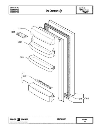 Pièces détachées DE DIETRICH DRS635JE 923800735 4DR0330 4DR0366 