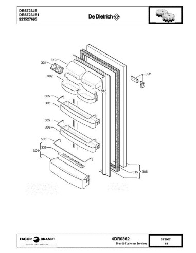 Pièces détachées DE DIETRICH DRS723JE 4DR0362 Annee 0 4DR0362 