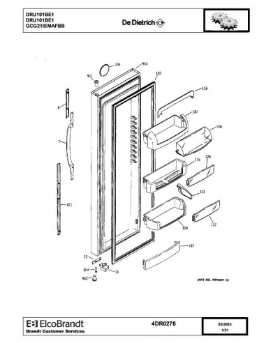 Pièces détachées DE DIETRICH DRU101BE1 4DR0278 Annee 0 4DR0278 