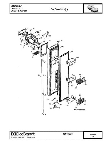 Pièces détachées DE DIETRICH DRU103XU1 4DR0276 Annee 0 4DR0276 