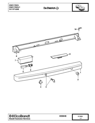 Pièces détachées DE DIETRICH DWC170ZU 4X0646 4X0498 Annee 0 4X0646 