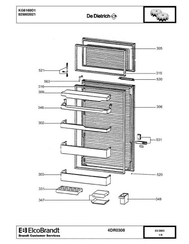 Pièces détachées DE DIETRICH KG6169D1 4DR0308 Annee 0 4DR0308 