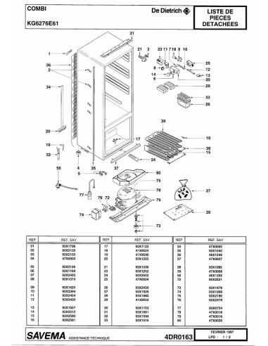 Pièces détachées DE DIETRICH KG6276E6 4DR0163 Annee 0 4DR0163 