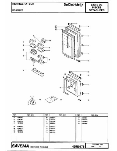 Pièces détachées DE DIETRICH KG6276E7 4DR0178 Annee 0 4DR0178 