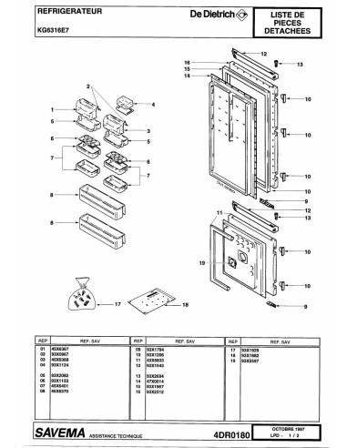 Pièces détachées DE DIETRICH KG6316E7 4DR0180 Annee 0 4DR0180 