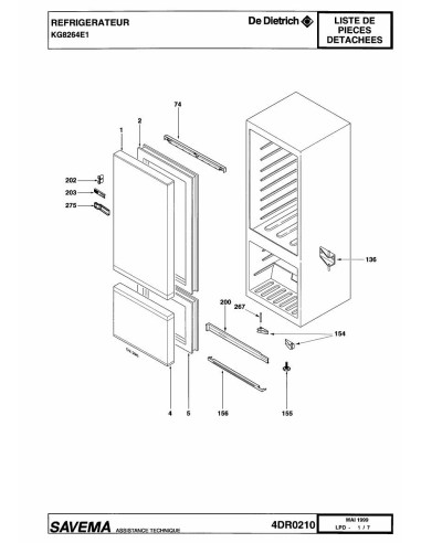 Pièces détachées DE DIETRICH KG8264E1 4DR0210 Annee 0 4DR0210 