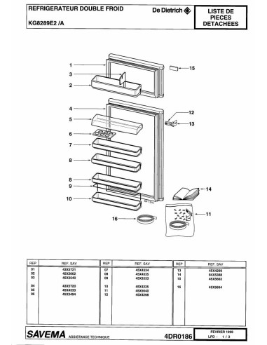 Pièces détachées DE DIETRICH KG8289E2 4DR0186 4DR0191 Annee 0 4DR0186 