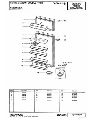 Pièces détachées DE DIETRICH KG8289E3 4DR0195 Annee 0 4DR0195 