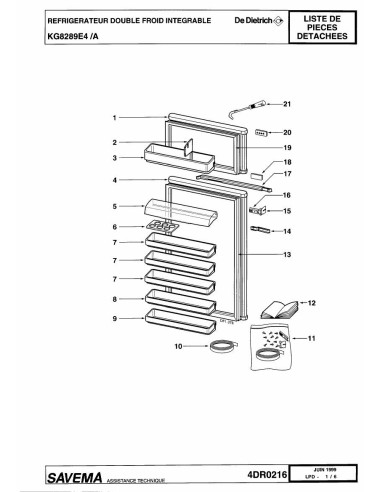 Pièces détachées DE DIETRICH KG8289E4 4DR0216 Annee 0 4DR0216 