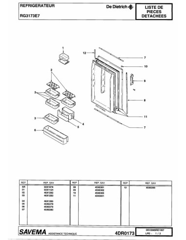 Pièces détachées DE DIETRICH RG3173E7 4DR0173 Annee 0 4DR0173 