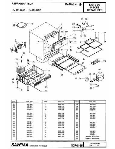 Pièces détachées DE DIETRICH RG4143E6 4DR0165 Annee 0 4DR0165 