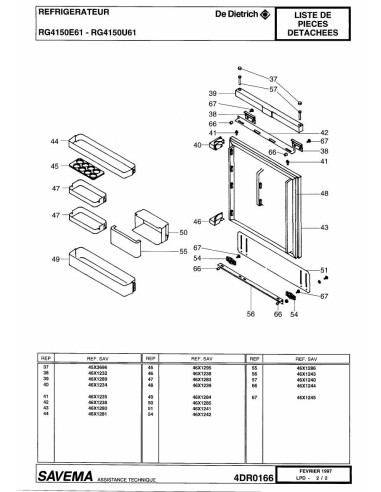 Pièces détachées DE DIETRICH RG4150E6 4DR0166 Annee 0 4DR0166 