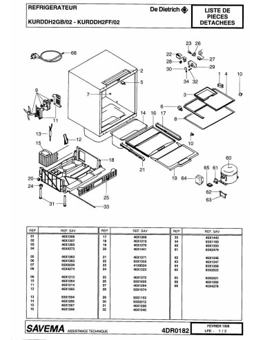 Pièces détachées DE DIETRICH RG4150E61 4DR0182 Annee 0 4DR0182 