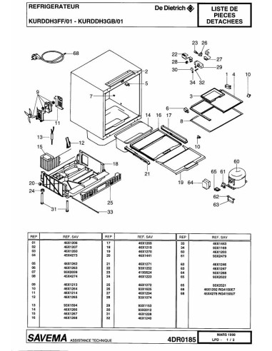 Pièces détachées DE DIETRICH RG4150E7 4DR0185 Annee 0 4DR0185 