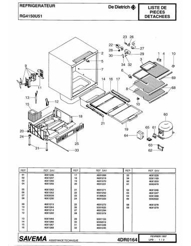Pièces détachées DE DIETRICH RG4150U5 4DR0164 Annee 0 4DR0164 
