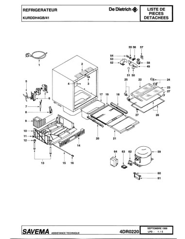 Pièces détachées DE DIETRICH RG4151U10 4DR0220 Annee 0 4DR0220 