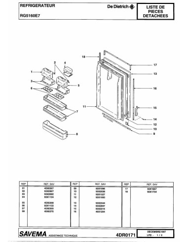 Pièces détachées DE DIETRICH RG5160E7 4DR0171 Annee 0 4DR0171 