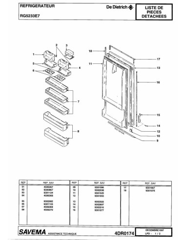 Pièces détachées DE DIETRICH RG5233E7 4DR0174 Annee 0 4DR0174 