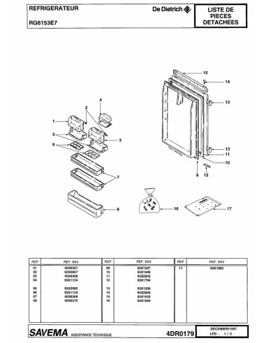 Pièces détachées DE DIETRICH RG6153F7 4DR0179 Annee 0 4DR0179 