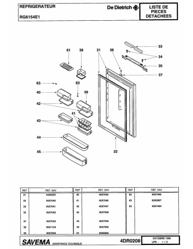 Pièces détachées DE DIETRICH RG6154E1 4DR0189 4DR0208 Annee 0 4DR0208 