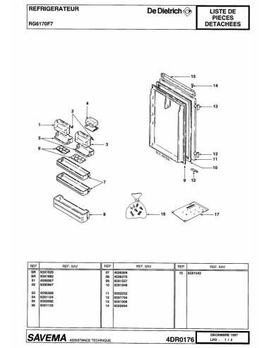 Pièces détachées DE DIETRICH RG6170F7 4DR0176 Annee 0 4DR0176 