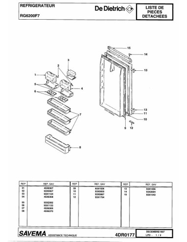 Pièces détachées DE DIETRICH RG6200F7 4DR0177 Annee 0 4DR0177 