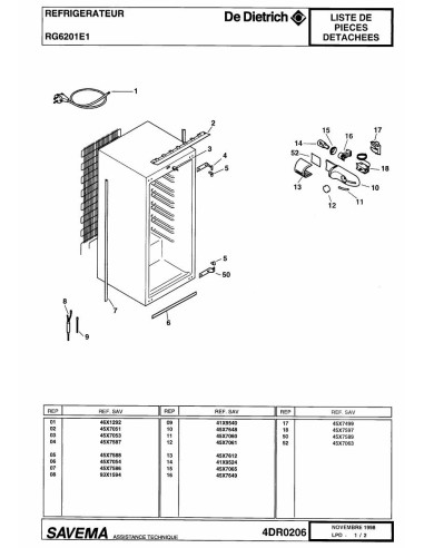 Pièces détachées DE DIETRICH RG6201E1 4DR0206 Annee 0 4DR0206 