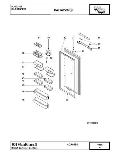 Pièces détachées DE DIETRICH RG6234E1 4DR0190 4DR0193 4DR0194 Annee 0 4DR0194 