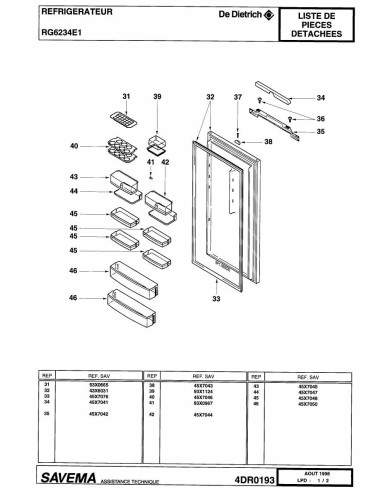 Pièces détachées DE DIETRICH RG6234E1 4DR0190 4DR0193 4DR0194 Annee 0 4DR0193 