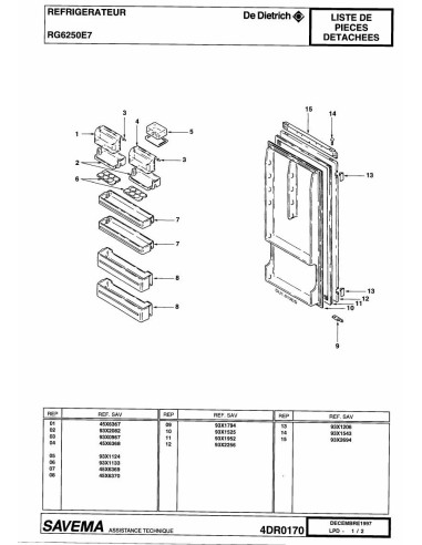 Pièces détachées DE DIETRICH RG6250E7 KIRDDT1FF31 4DR0170 Annee 0 4DR0170 