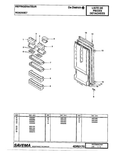 Pièces détachées DE DIETRICH RG6250E7 KIRDDT1FF31 4DR0170 