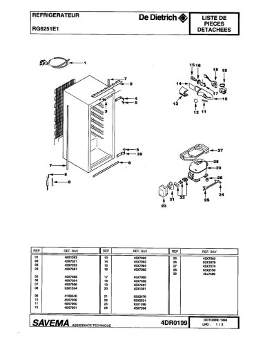 Pièces détachées DE DIETRICH RG6251E1 KIRDDT3FF/31 4DR0199 