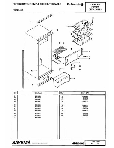 Pièces détachées DE DIETRICH RG7204D5 4DR0168 Annee 0 4DR0168 