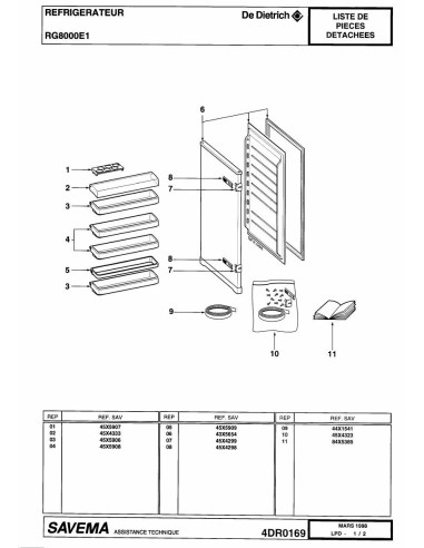 Pièces détachées DE DIETRICH RG8000E1 4DR0169 Annee 0 4DR0169 